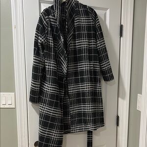 Plaid Black and White Women's Coat